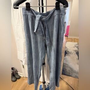 Stillwater Blue Tie-Waist Linen Blend Pants. Zipper front NWT size large